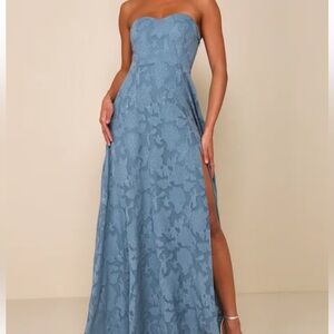 Lulu's Strapless Blue Lace Gown